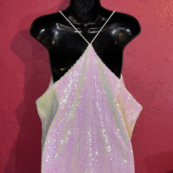 Anna Kaci sparkling sequined white/ pink racerback party, event tank. Size XXL - Picture 8 of 14